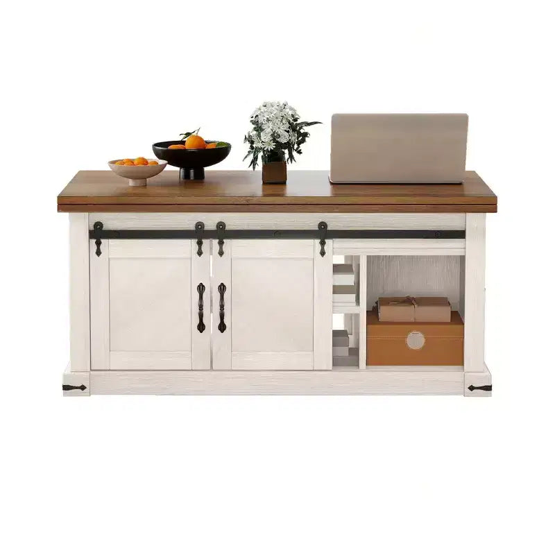 Table basse de ferme relevable avec plateau extensible, porte coulissante et station de charge pour salon