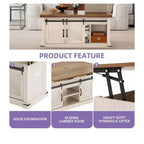 Table basse de ferme relevable avec plateau extensible, porte coulissante et station de charge pour salon