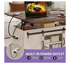 Table basse de ferme relevable avec plateau extensible, porte coulissante et station de charge pour salon
