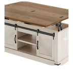 Table basse de ferme relevable avec plateau extensible, porte coulissante et station de charge pour salon