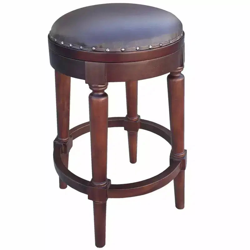 Tabouret de comptoir rond – Structure en acajou massif avec assise en similicuir