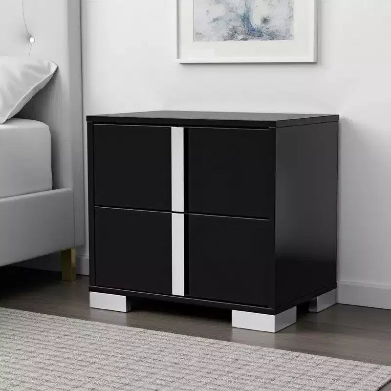 Royal Hampton Nightstand, Piano Black Wood with UV Finish, 2 Drawers, 24 Inch
