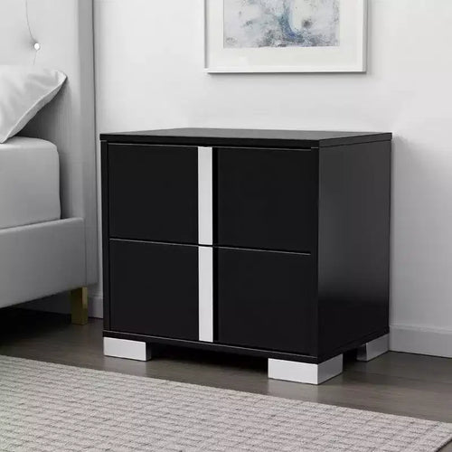 Royal Hampton Nightstand, Piano Black Wood with UV Finish, 2 Drawers, 24 Inch