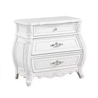 Table de chevet 3 tiroirs en bois massif blanc 31 po avec poignées en métal