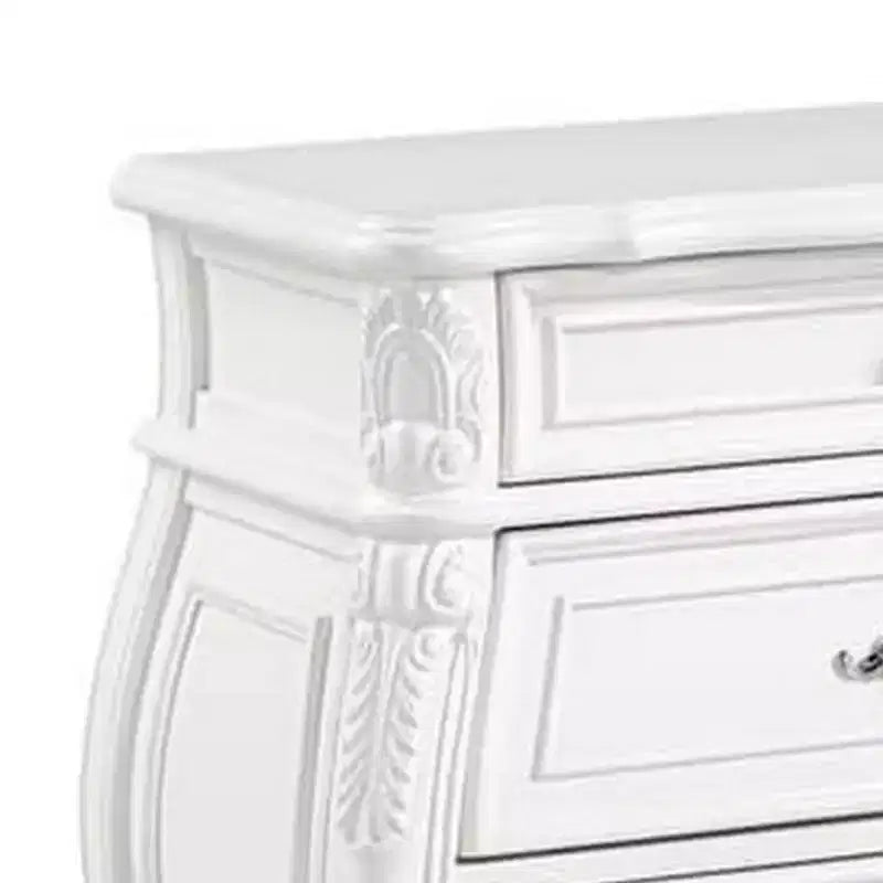 Table de chevet 3 tiroirs en bois massif blanc 31 po avec poignées en métal