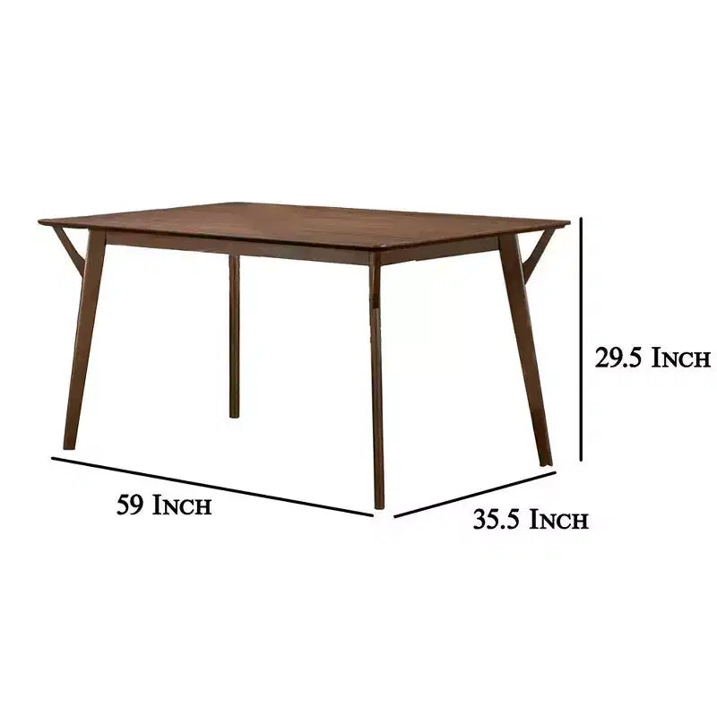 Table à manger rectangulaire 59 po en bois massif avec pieds inclinés – Brun