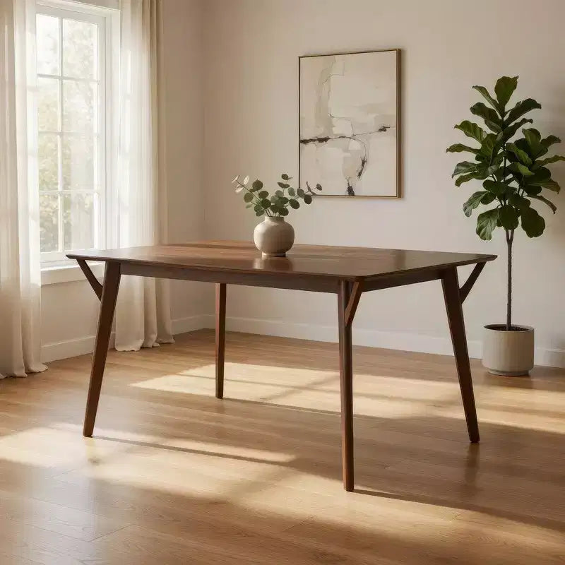 Table à manger rectangulaire 59 po en bois massif avec pieds inclinés – Brun