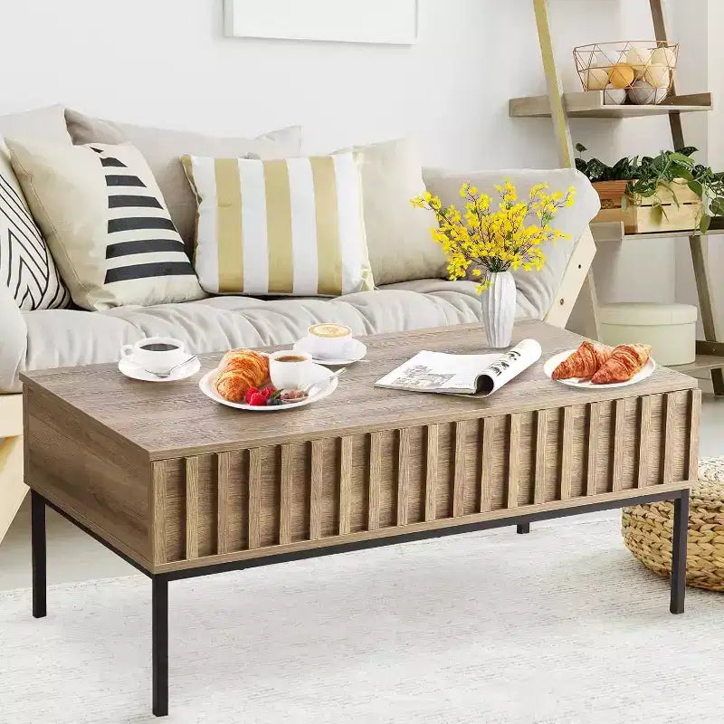 Table basse ronde avec deux tiroirs Table basse circulaire avec rangement Table basse de style ferme