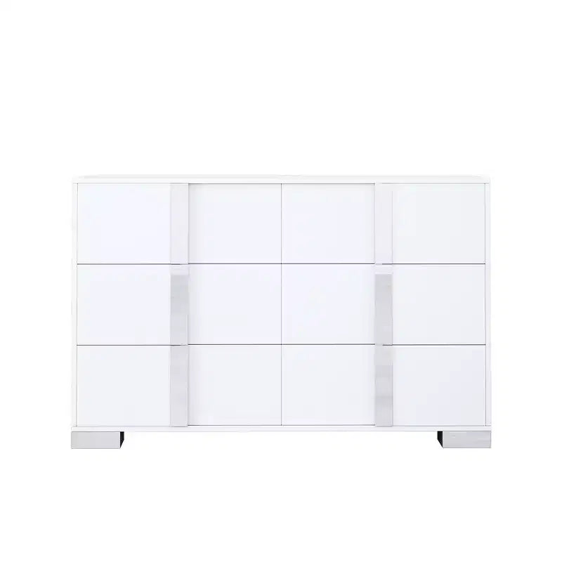 Commode moderne à 6 tiroirs avec poignées miroir et dispositif anti-basculement