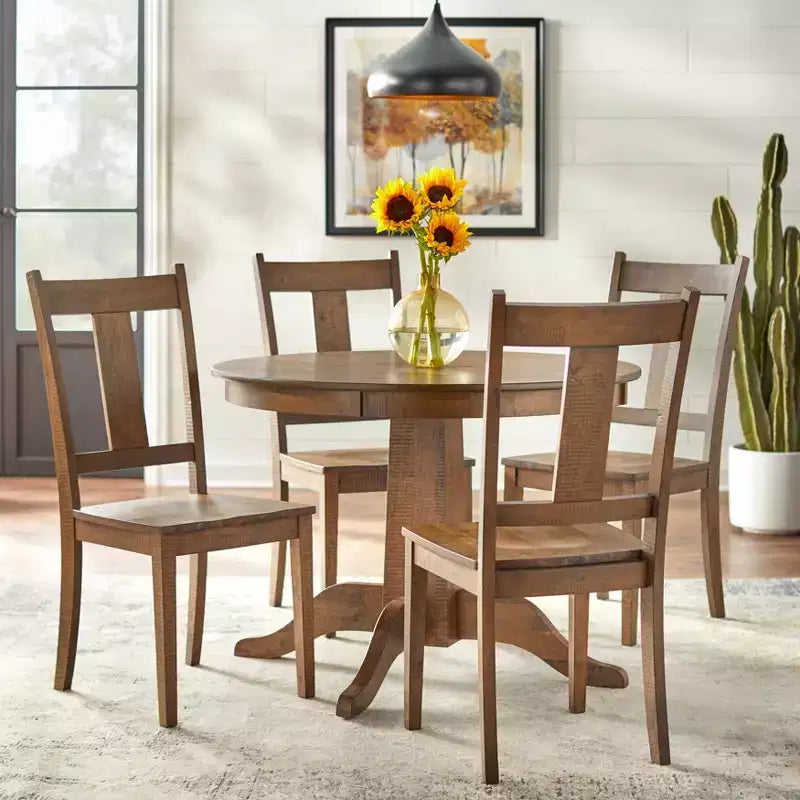 Table à manger ronde de 42 po de style campagnard – Fini noyer, 4 places