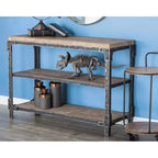 Console industrielle rustique à 3 niveaux – Bois massif et métal, marron