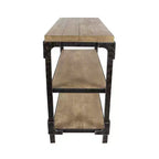 Console industrielle rustique à 3 niveaux – Bois massif et métal, marron
