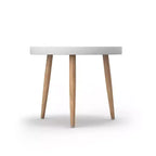 Table d'appoint ronde – Structure en acier, plateau en plastique blanc, finition marron