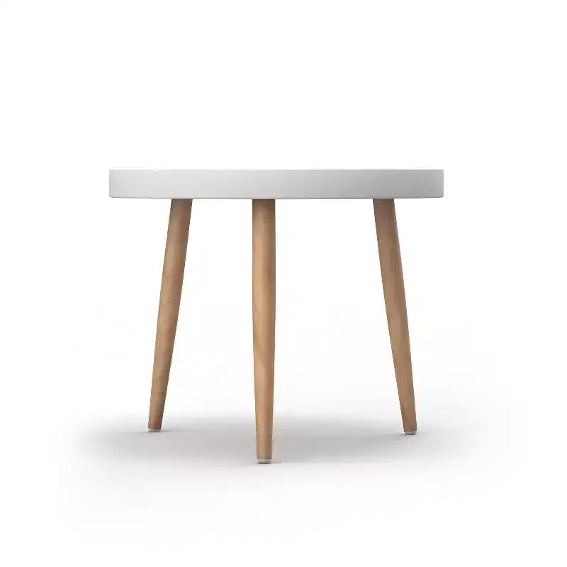 Table d'appoint ronde – Structure en acier, plateau en plastique blanc, finition marron