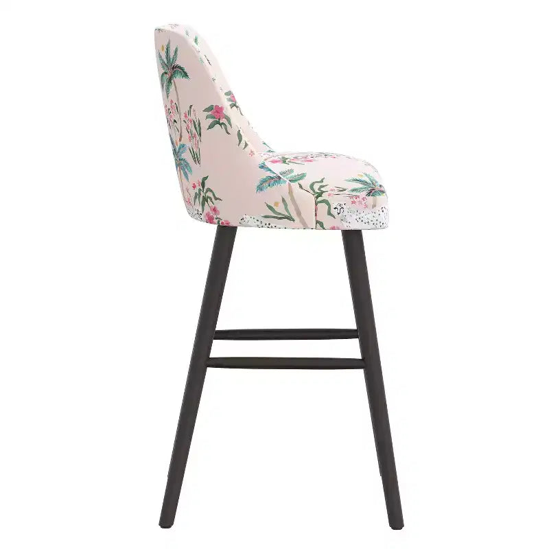 Tabouret de bar rembourré à dossier arrondi en tissu à motifs