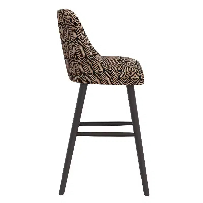 Tabouret de bar rembourré à dossier arrondi en tissu à motifs