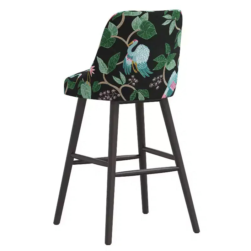 Tabouret de bar rembourré à dossier arrondi en tissu à motifs