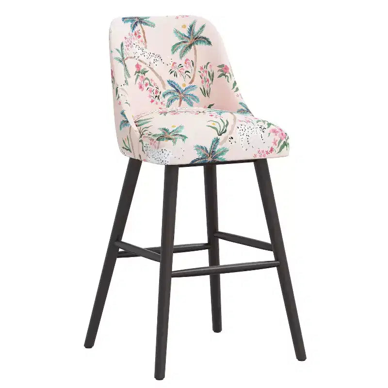 Tabouret de bar rembourré à dossier arrondi en tissu à motifs
