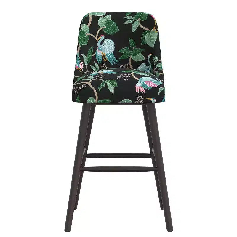 Tabouret de bar rembourré à dossier arrondi en tissu à motifs