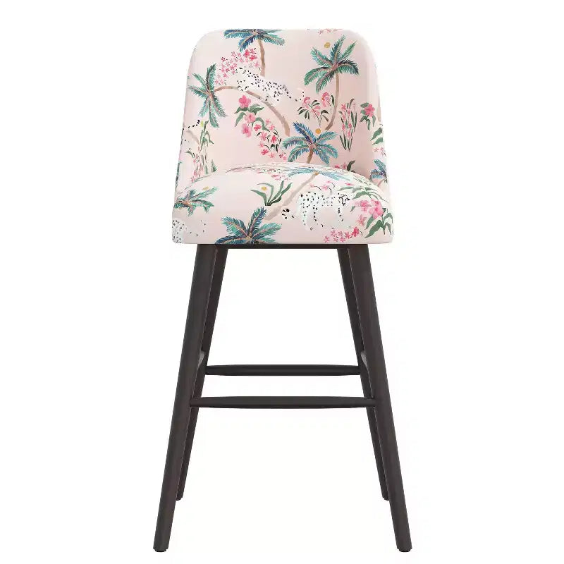 Tabouret de bar rembourré à dossier arrondi en tissu à motifs