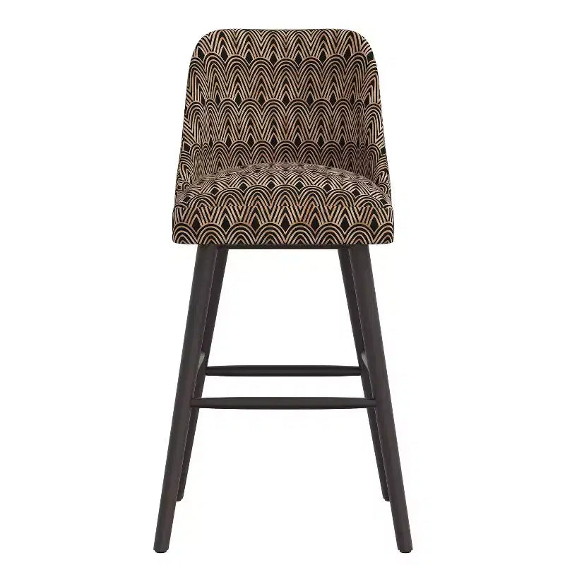 Tabouret de bar rembourré à dossier arrondi en tissu à motifs