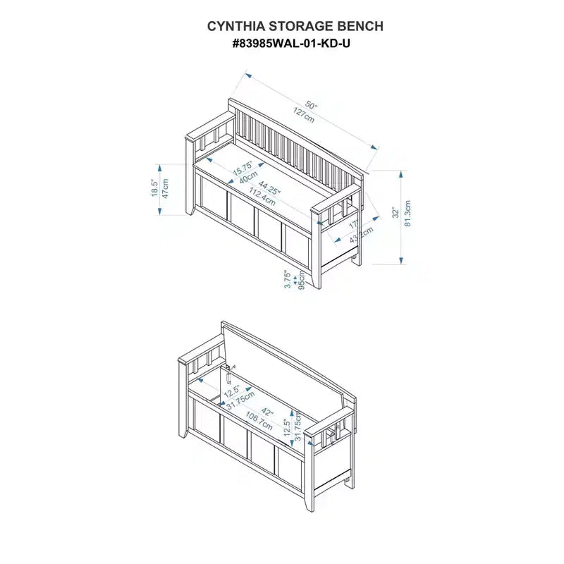 Banc de rangement capitonné avec espace de rangement intérieur dissimulé
