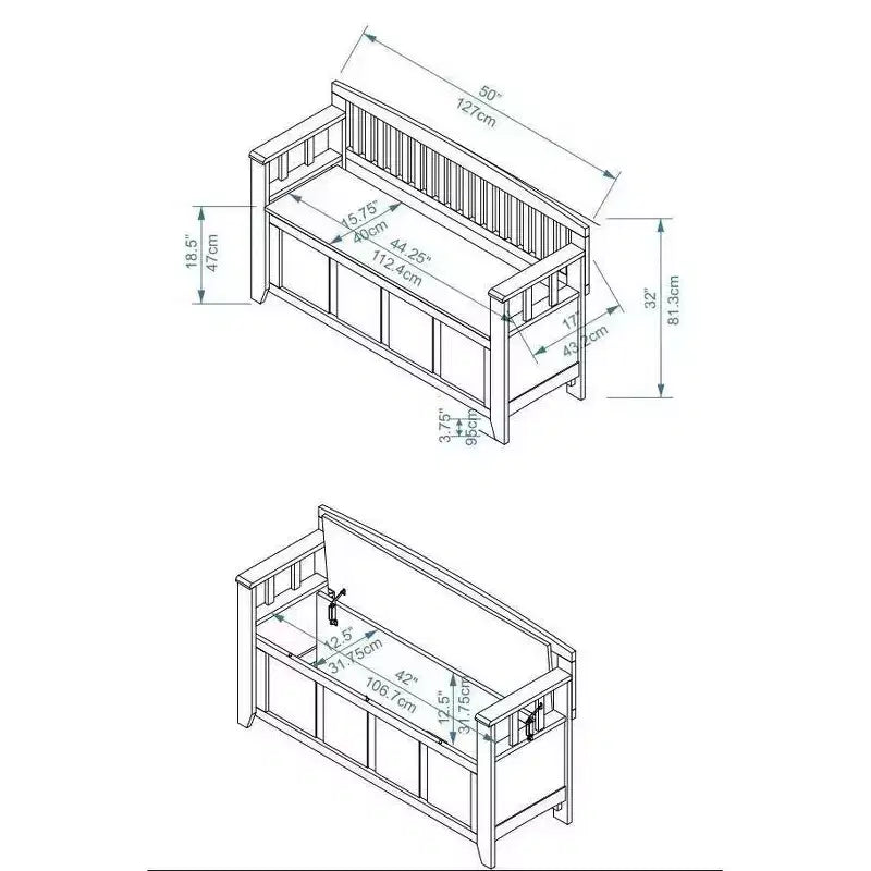 Banc de rangement capitonné avec espace de rangement intérieur dissimulé