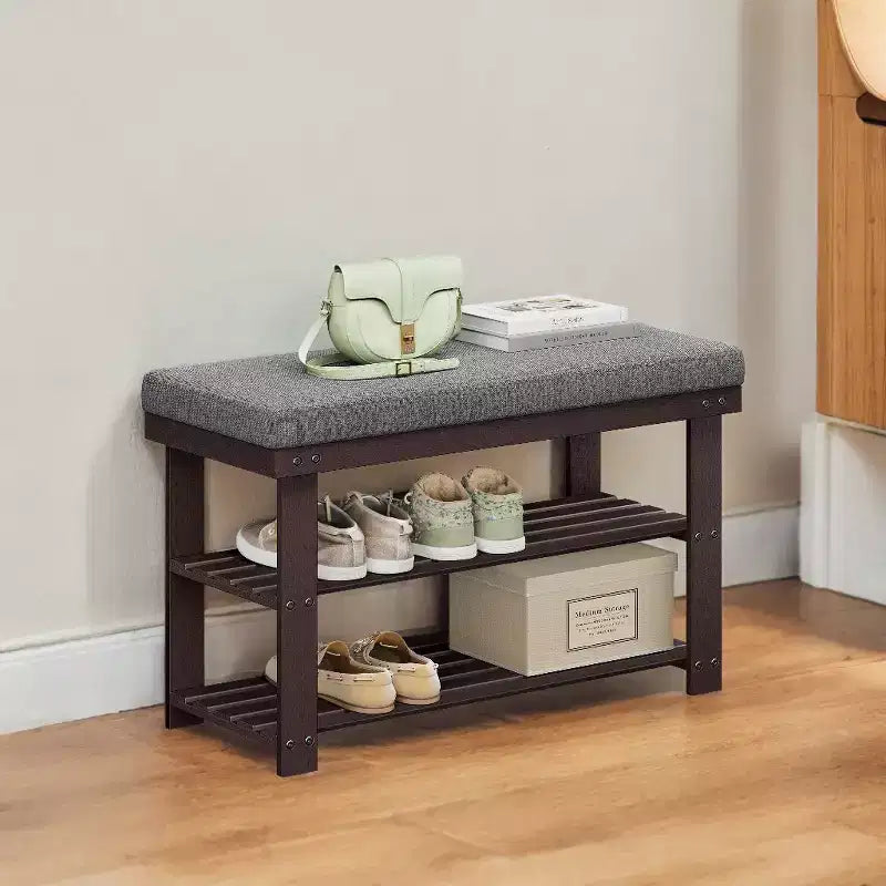 Banc à Chaussures en Bambou, Étagère à Chaussures à 3 Niveaux, Organisateur de Chaussures Stable pour Entrée, Salon, Le Banc Peut Supporter Jusqu'à 150 kg, 29 x 71 x 49 cm